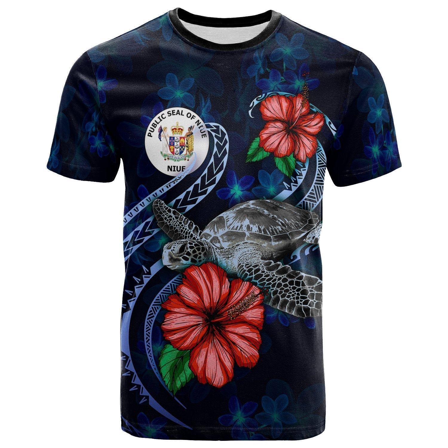 Niue Polynesian T shirt - Blue Turtle Hibiscus - Vibe Hoodie Shop