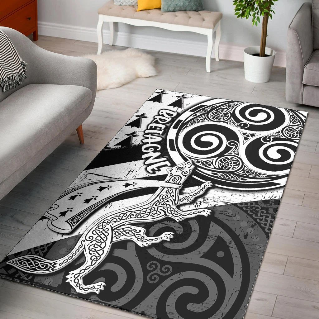 Celtic Bretagne Area Rug - Brittany Ermine With Celtic Triskelion V1 - Vibe Hoodie Shop