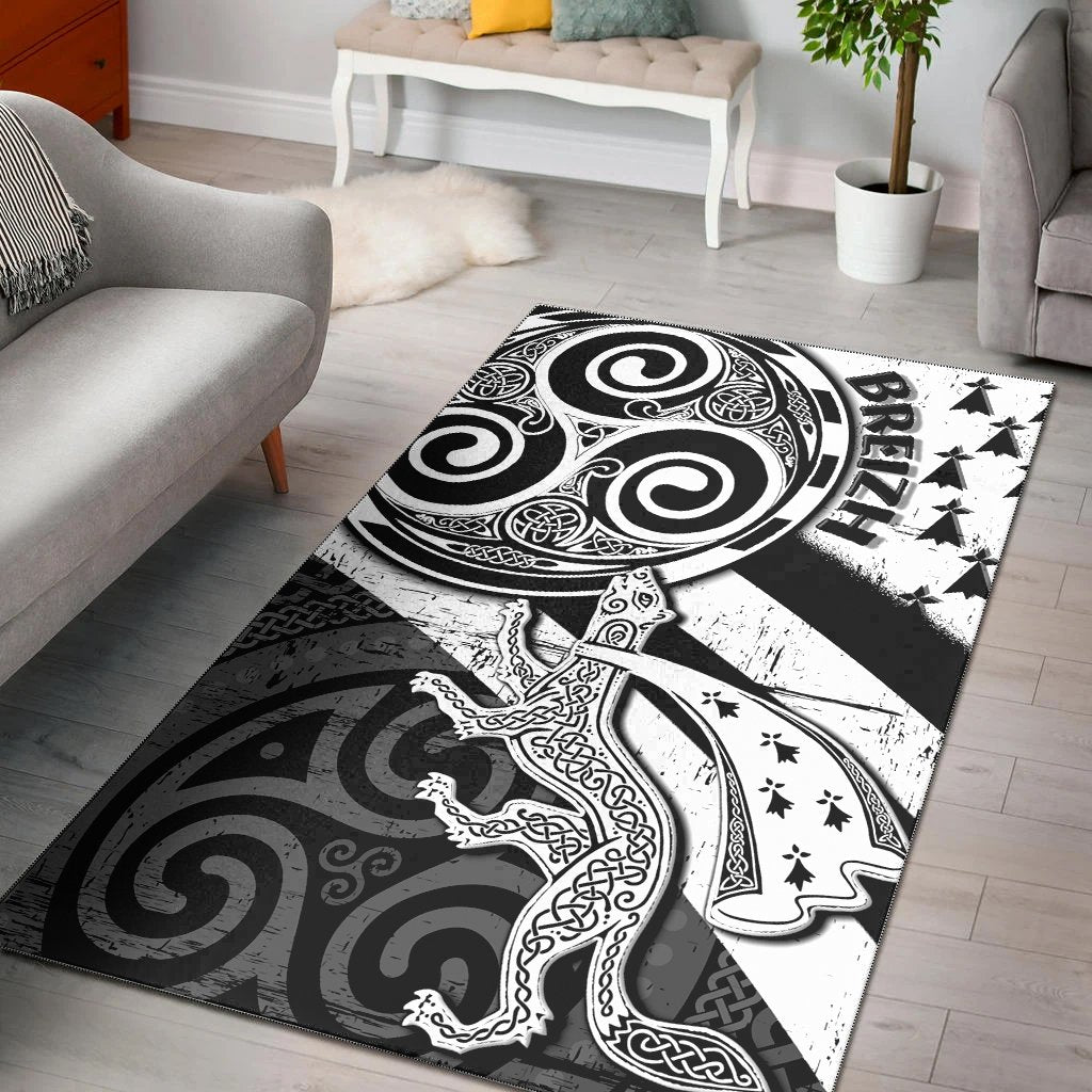 Celtic Bretagne Area Rug - Brittany Ermine With Celtic Triskelion V2 - Vibe Hoodie Shop