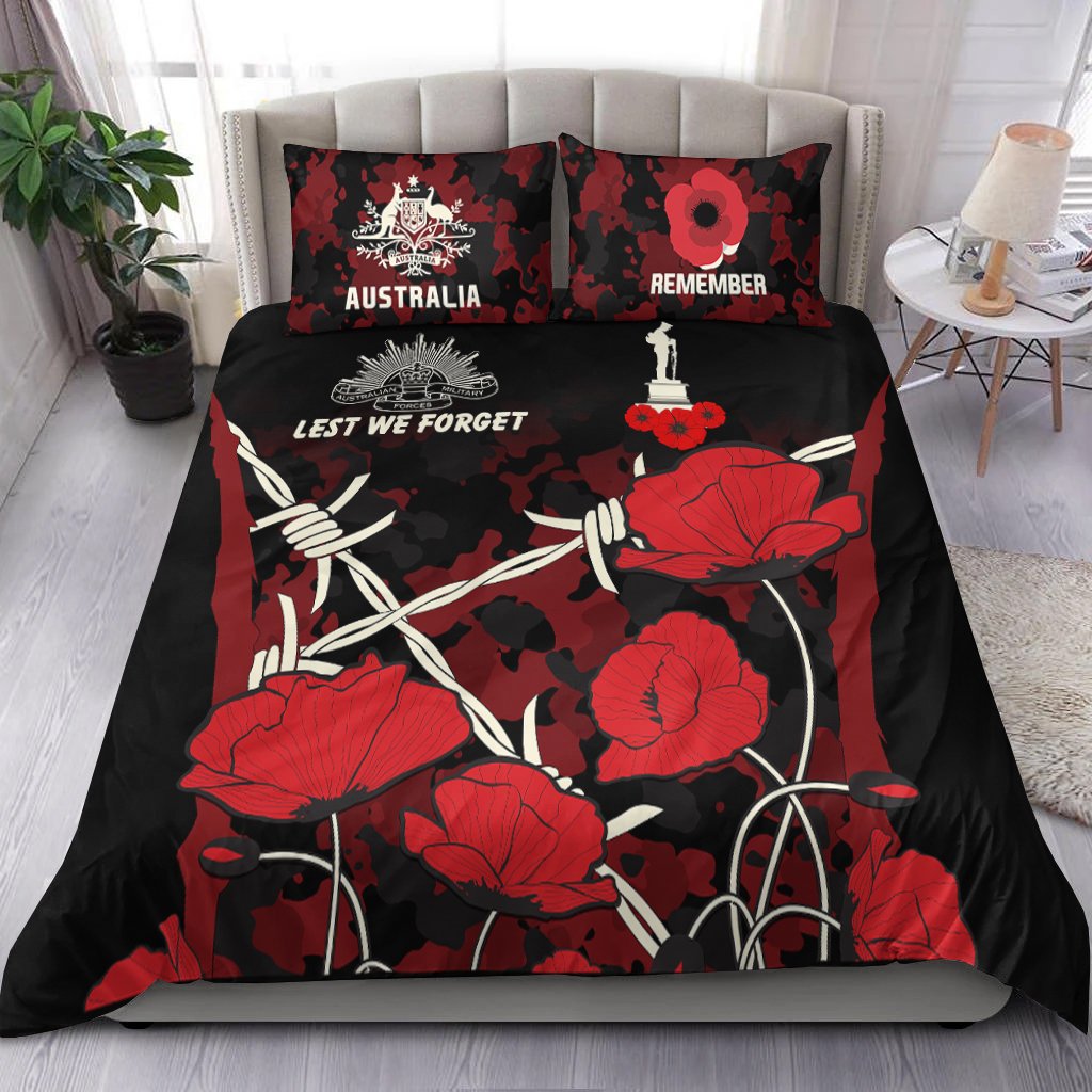 ANZAC Bedding Set - ANZAC with Remembrance Poppy Flower Ver2 - Vibe Hoodie Shop