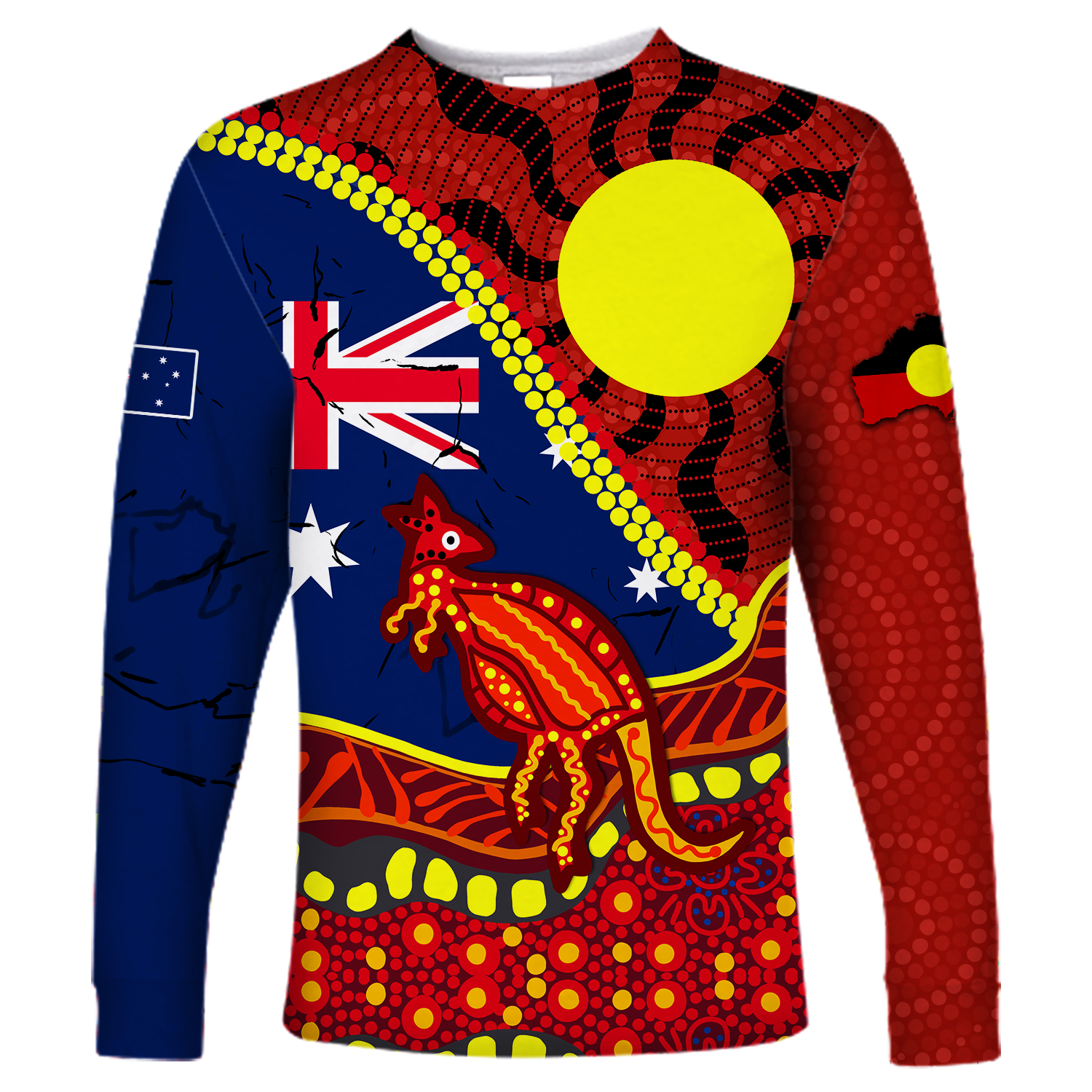 Australia Day Indigenous Art Long Sleeve Shirt - - Vibe Hoodie Shop