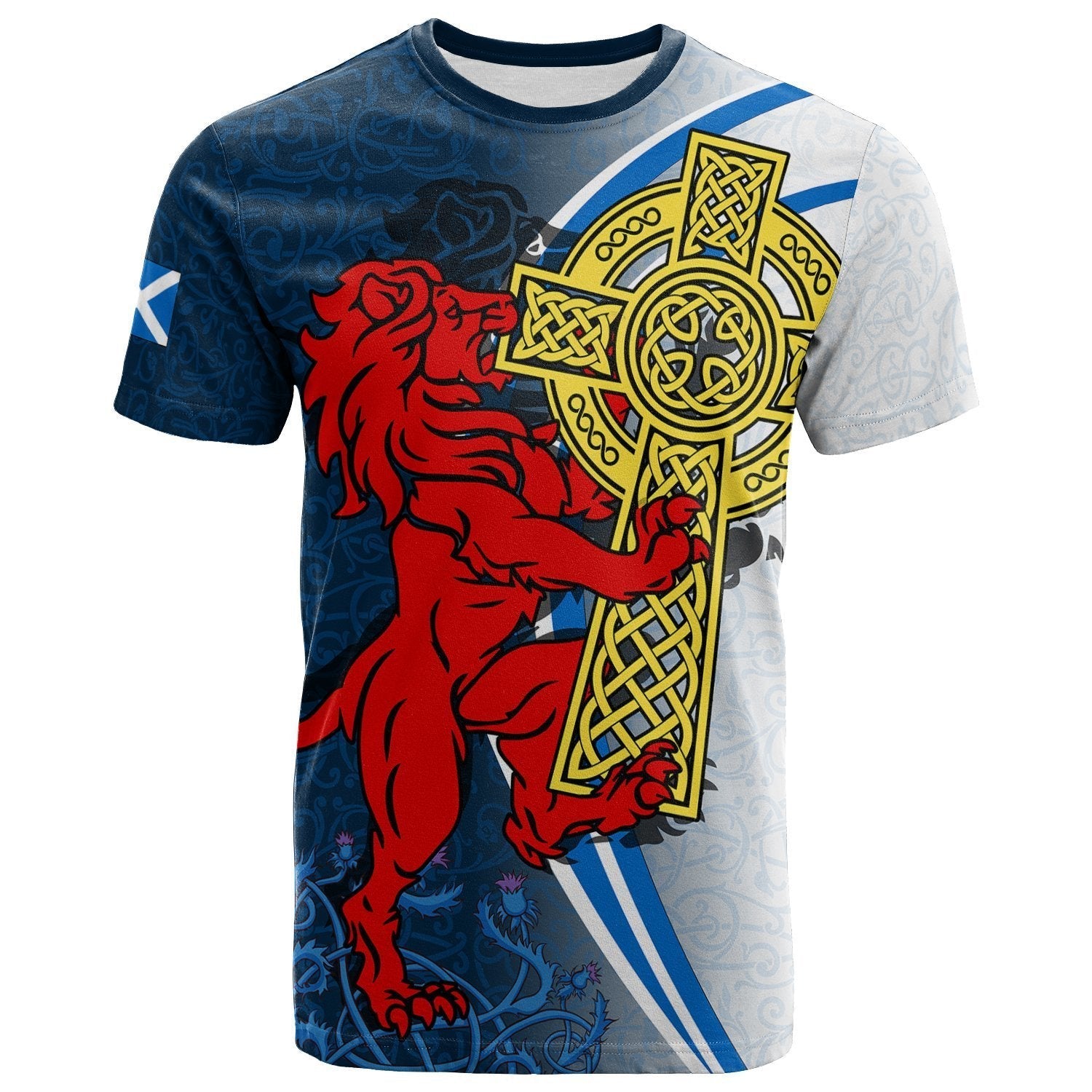 Scotland T shirt - Scottish Lion With Celtic Cross - Vibe Hoodie Shop