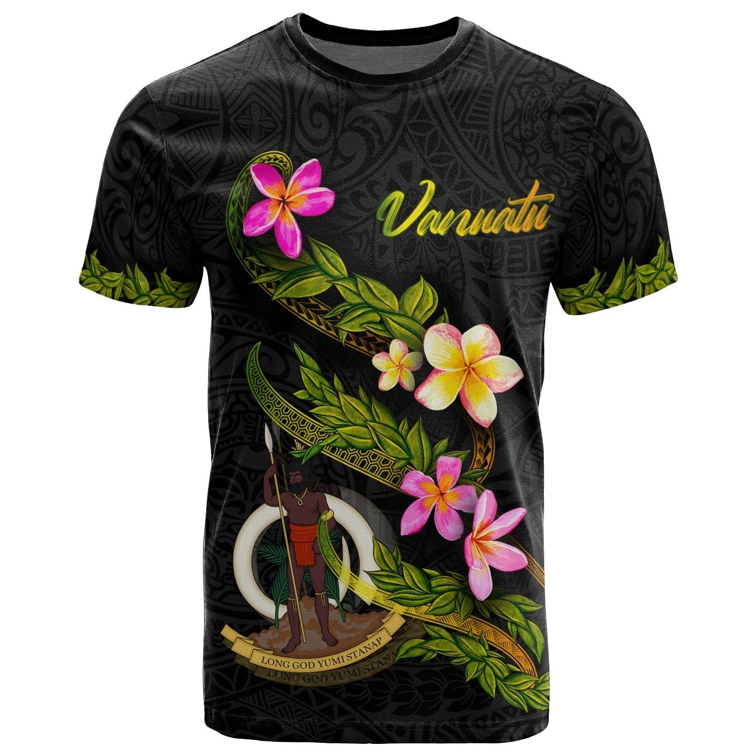Vanuatu Polynesian T shirt - Plumeria Tribal - Vibe Hoodie Shop