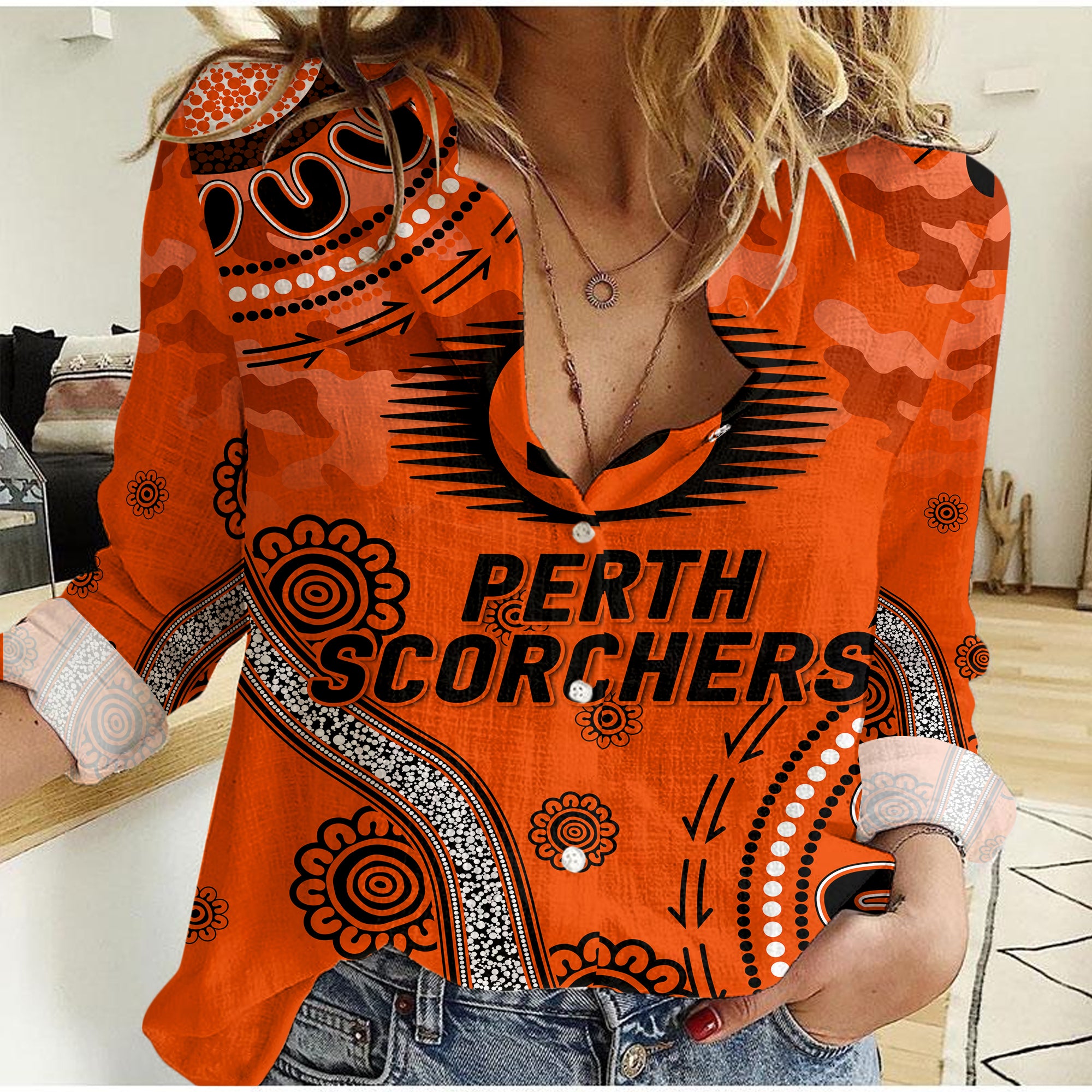 Perth Scorchers ANZAC Day Aboriginal Women Casual Shirt - - Vibe Hoodie Shop