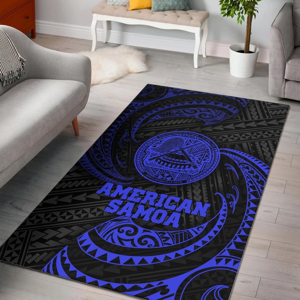 American Samoa Polynesian Area Rug - Blue Tribal Wave - Vibe Hoodie Shop