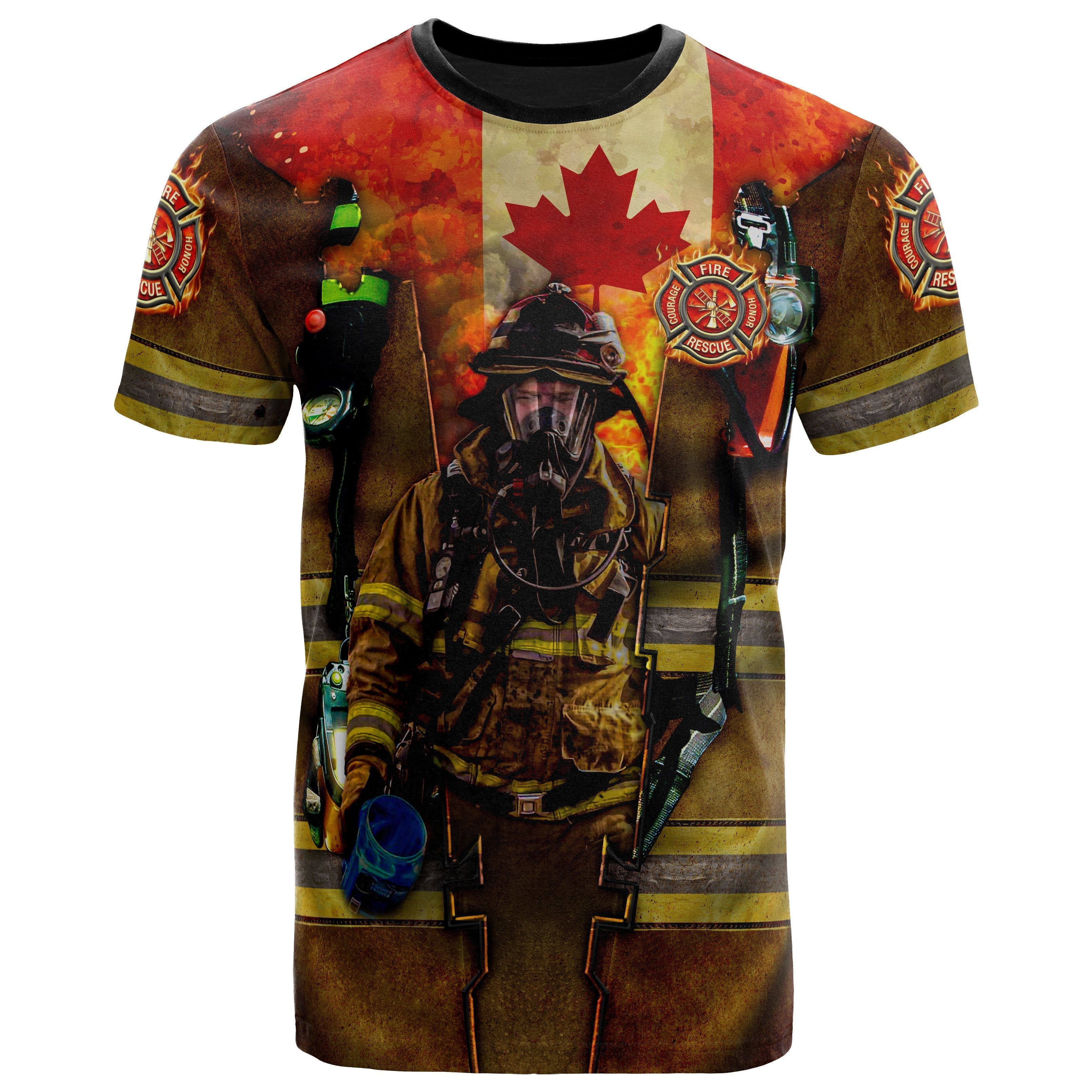 Canada T shirt - Canadian Firefighter 3D - Vibe Hoodie Shop