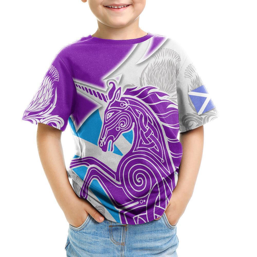 Celtic Scotland T shirt Kid - Scotland Unicorn and Thistle Pattern - Vibe Hoodie Shop