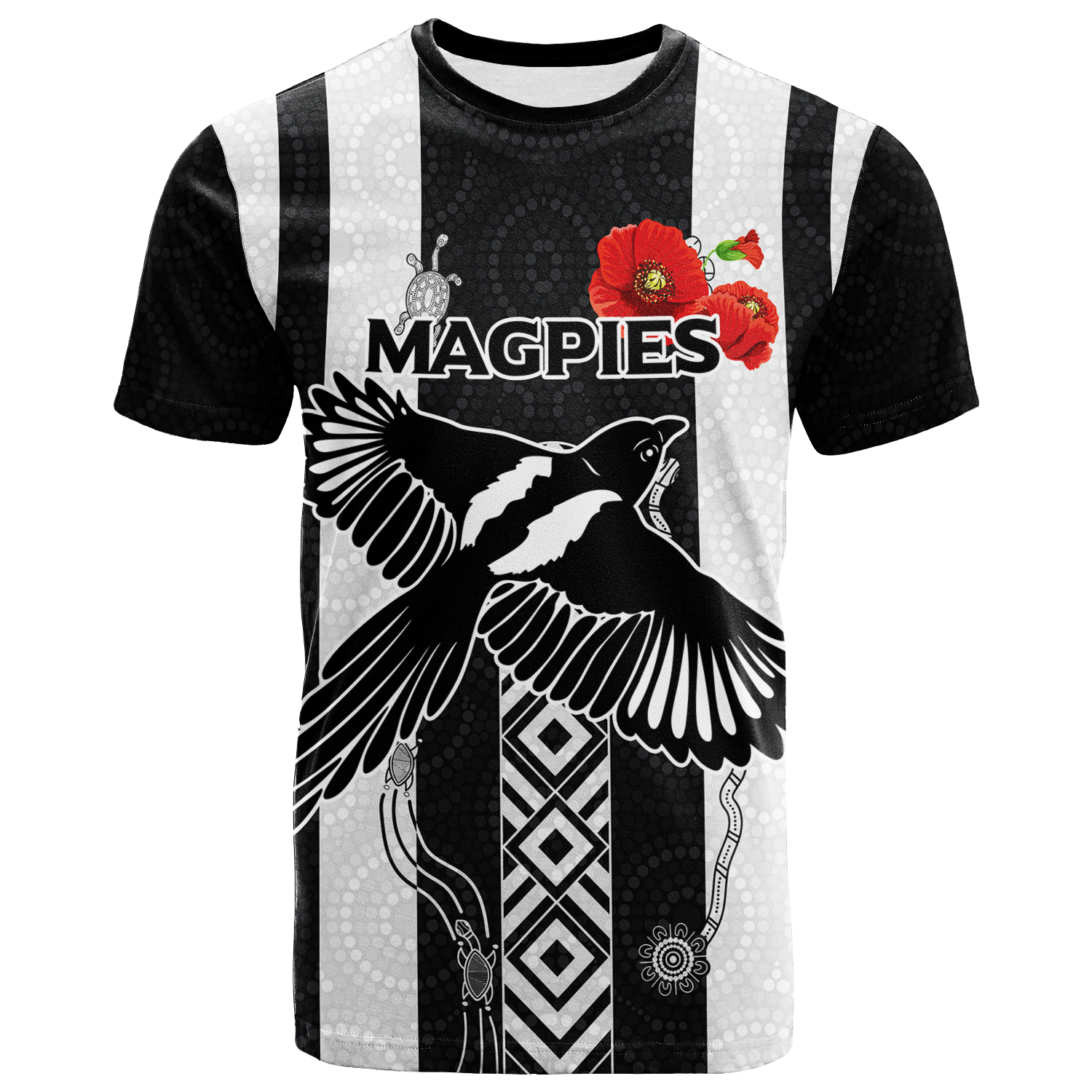 Magpies ANZAC Day T shirt - Indigenous Art - - Vibe Hoodie Shop