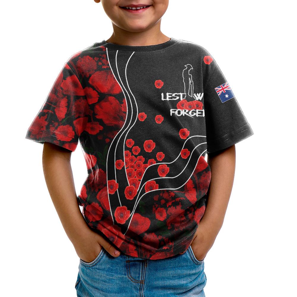 ANZAC Lest We Forget T shirts Kid - Poppy Flowers - Vibe Hoodie Shop