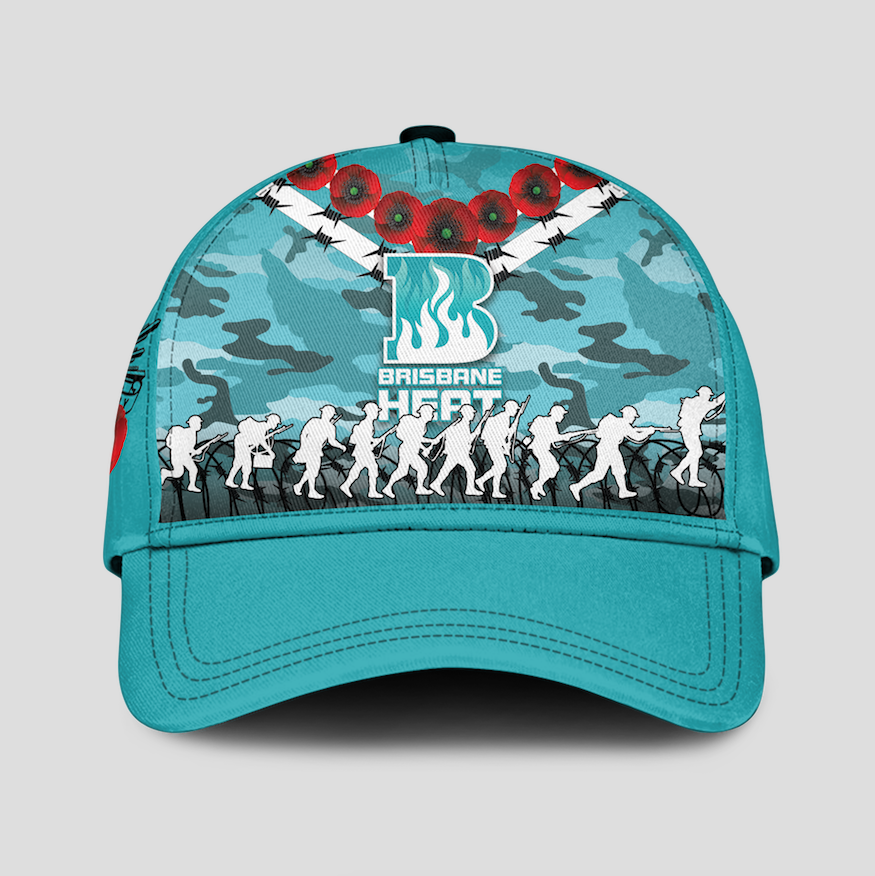 Brisbane Heat ANZAC 2022 Caps Camouflage With Poppy - - Vibe Hoodie Shop