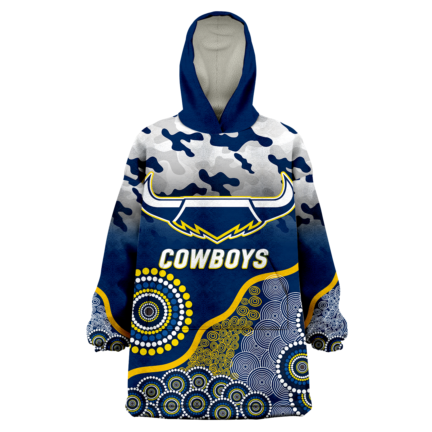 (Custom Personalised) Cowboys Rugby ANZAC Day Camouflage Indigenous Art Wearable Blanket Hoodie - - Vibe Hoodie Shop