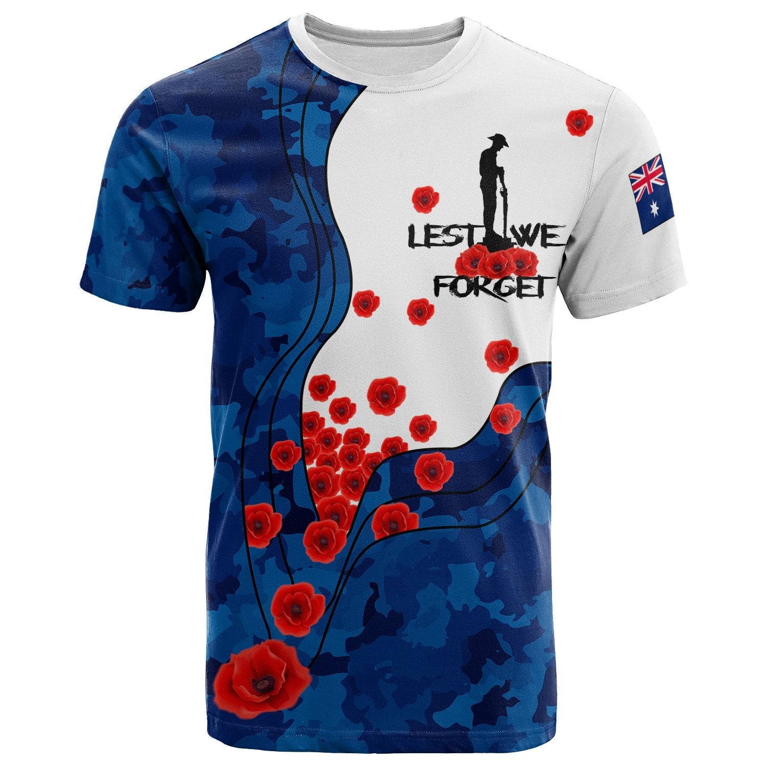 ANZAC Lest We Forget T shirt - Australian Flag Color - - Vibe Hoodie Shop