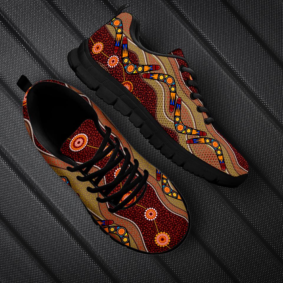 Aboriginal Sneakers, Boomerang Patterns Circle Dot Painting - Vibe Hoodie Shop