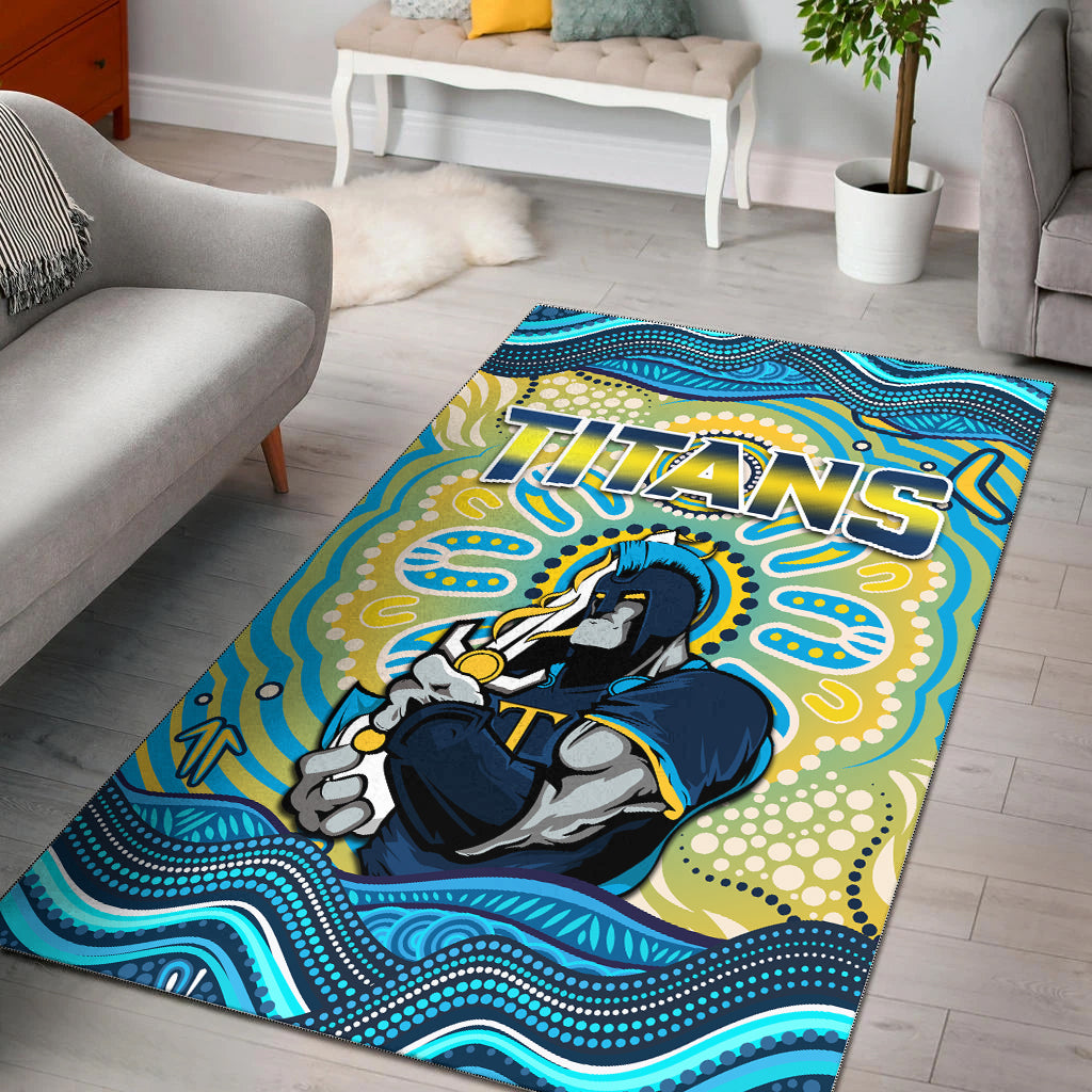 Titans Rugby Australia Aboriginal Gold Blue Area Rug - - Vibe Hoodie Shop