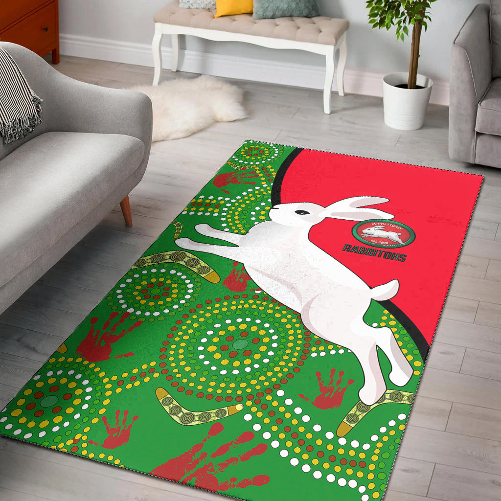 Australia Rabbitohs Area Rug - NAIDOC Pattern With Rabbits - LT20 - Vibe Hoodie Shop