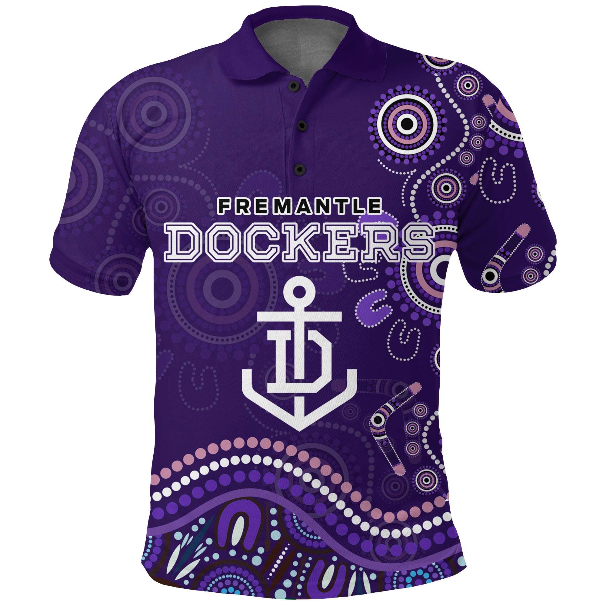 Fremantle Football Club Polo Shirt - Aboriginal Dot Painting - - Vibe Hoodie Shop