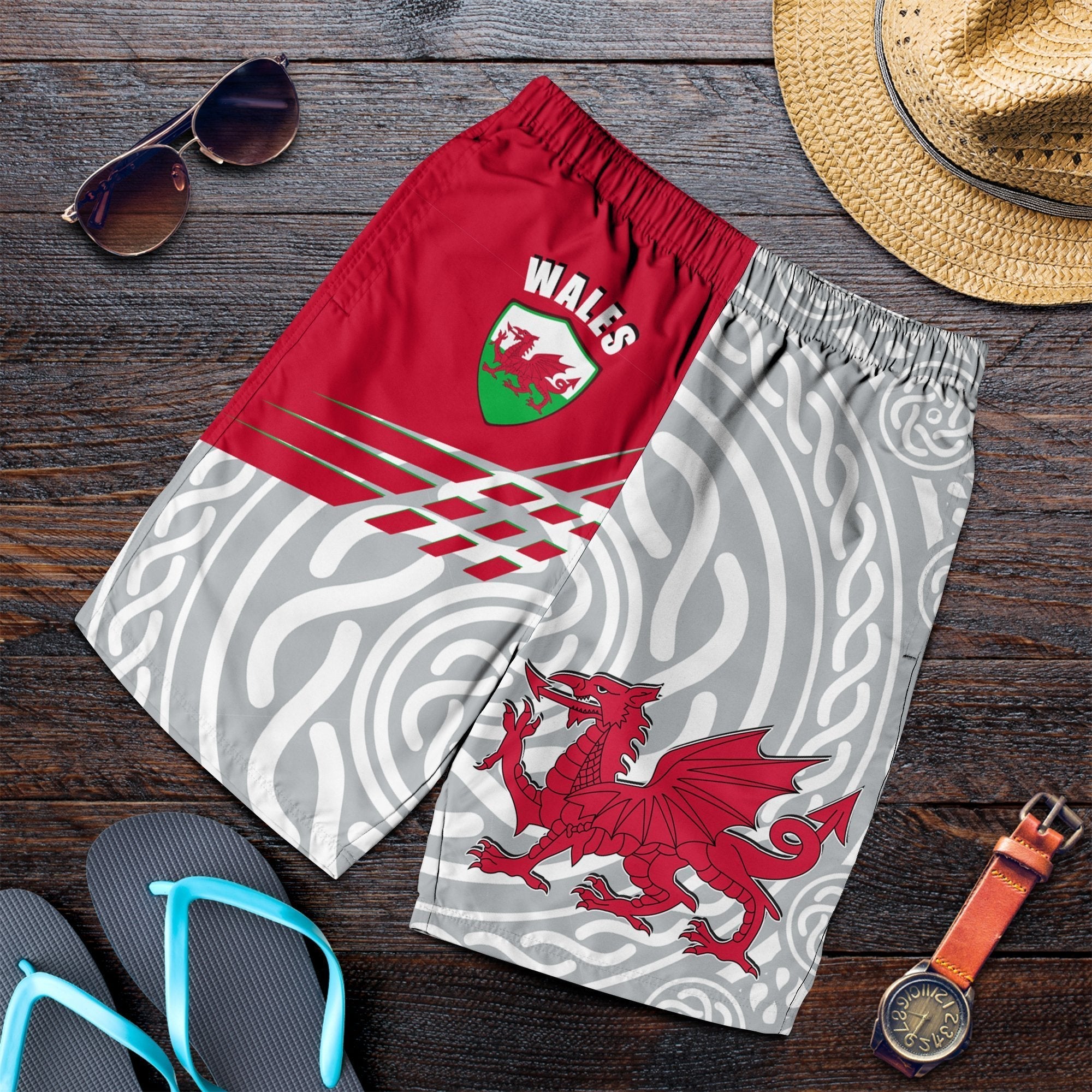 Wales Men's Short - Welsh Cymru With Celtic Patterns - Vibe Hoodie Shop