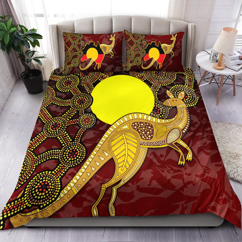 Bedding Set - Australia Aboriginal Flag And Kangaroo - Vibe Hoodie Shop