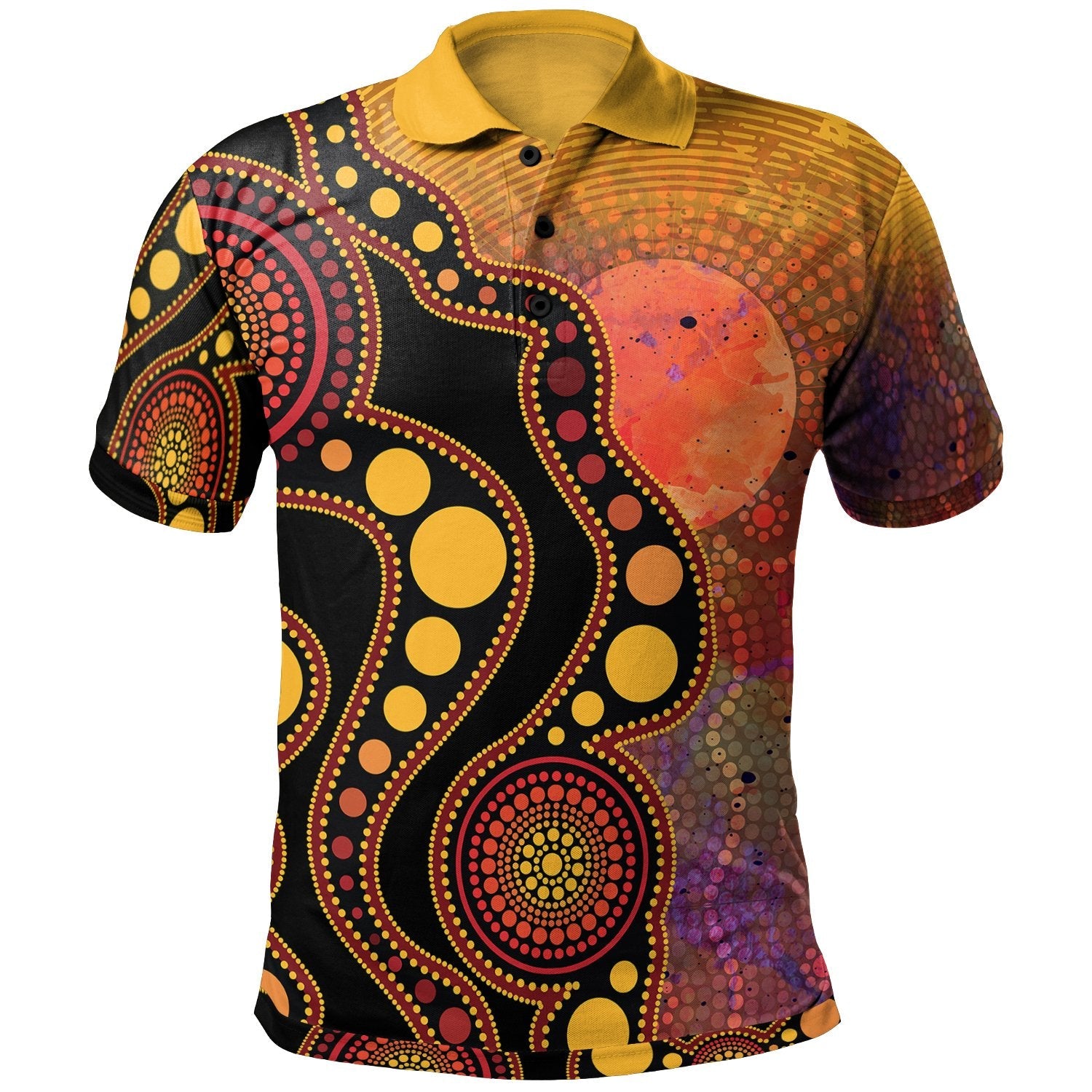 Aboriginal Polo - Australia Indigenous Flag Circle Dot Painting Art (Golden) - Vibe Hoodie Shop