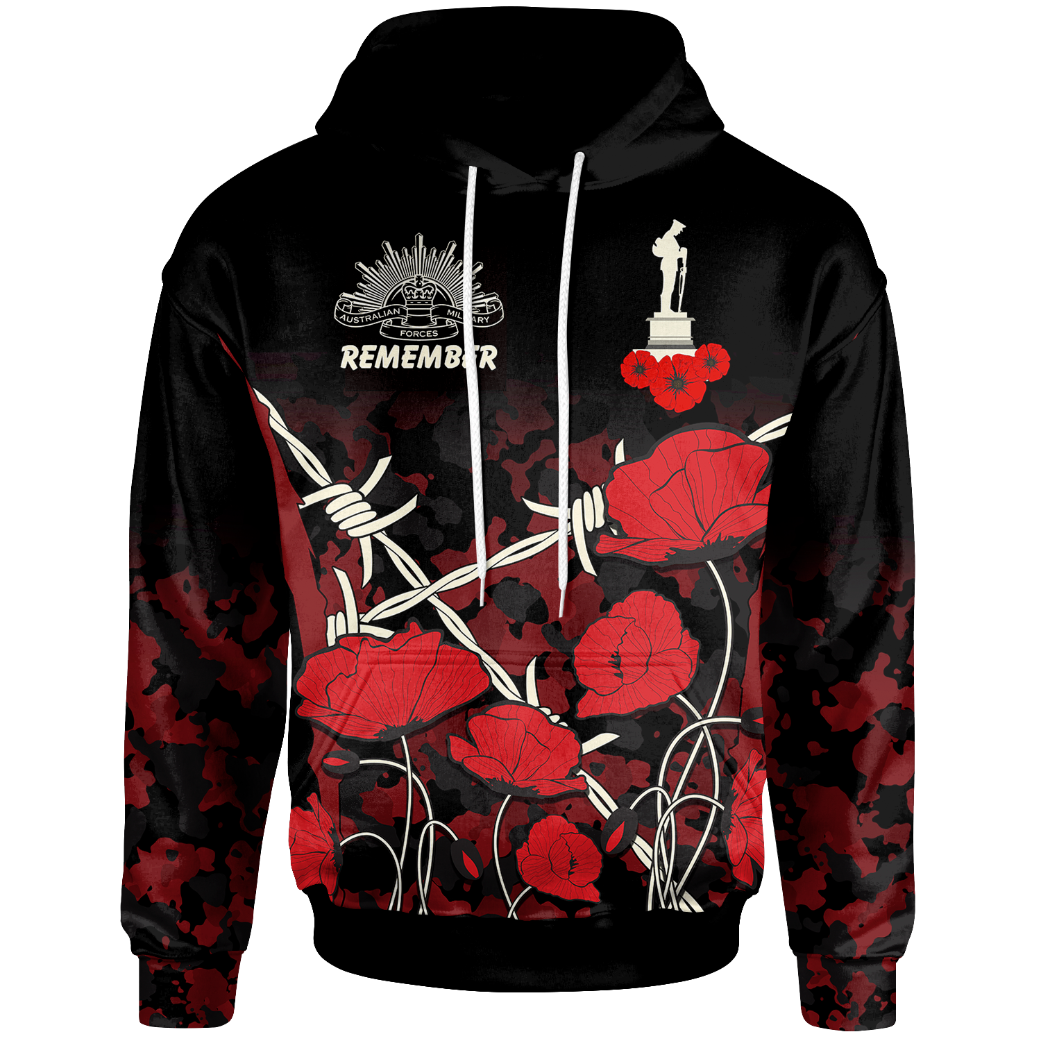 ANZAC Hoodie - ANZAC with Remembrance Poppy Flower Ver2 - Vibe Hoodie Shop