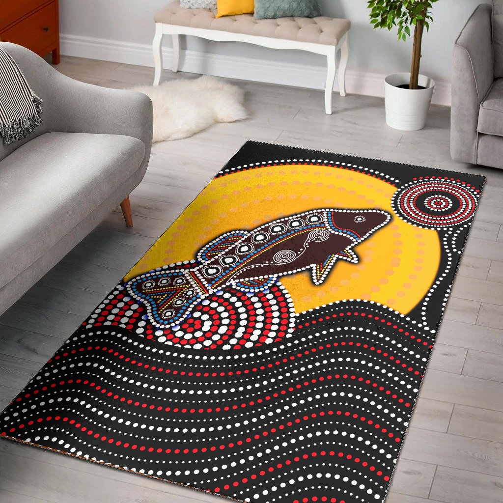 Aboriginal Area Rug - Dreamtime Fish Aboriginal Style - Vibe Hoodie Shop