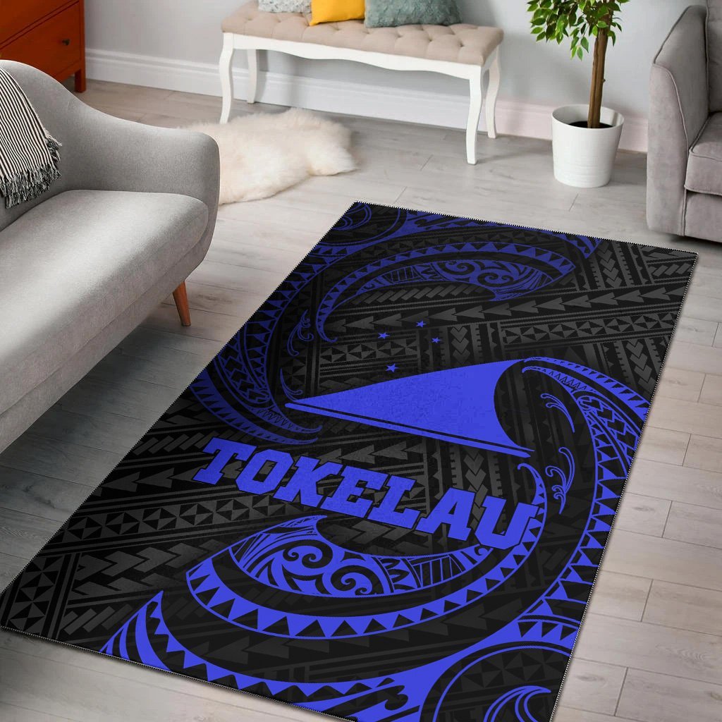 Tokelau Polynesian Area Rug - Blue Tribal Wave - Vibe Hoodie Shop