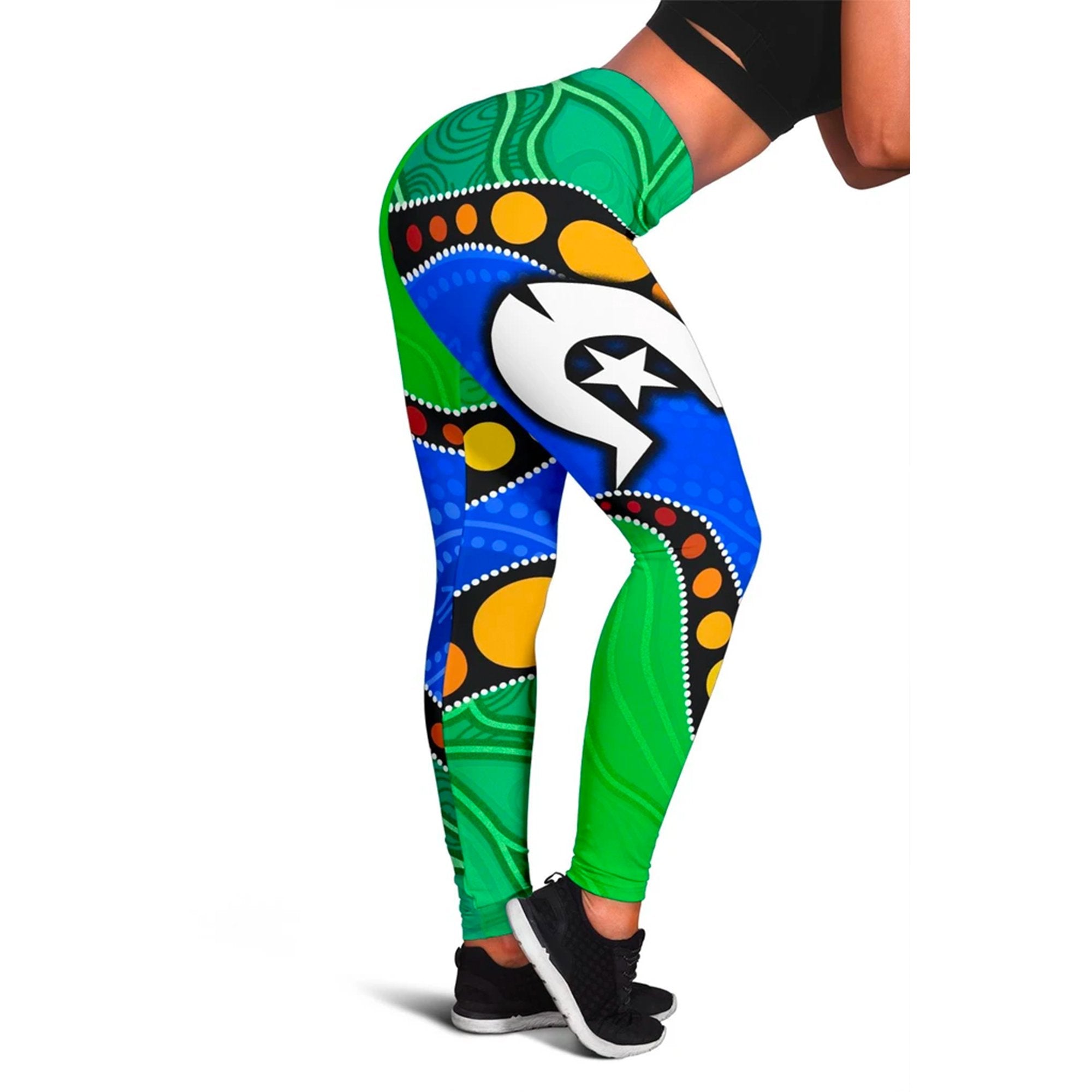 Torres Strait Islands Women's Leggings - Flag with Aboriginal Patterns - Vibe Hoodie Shop