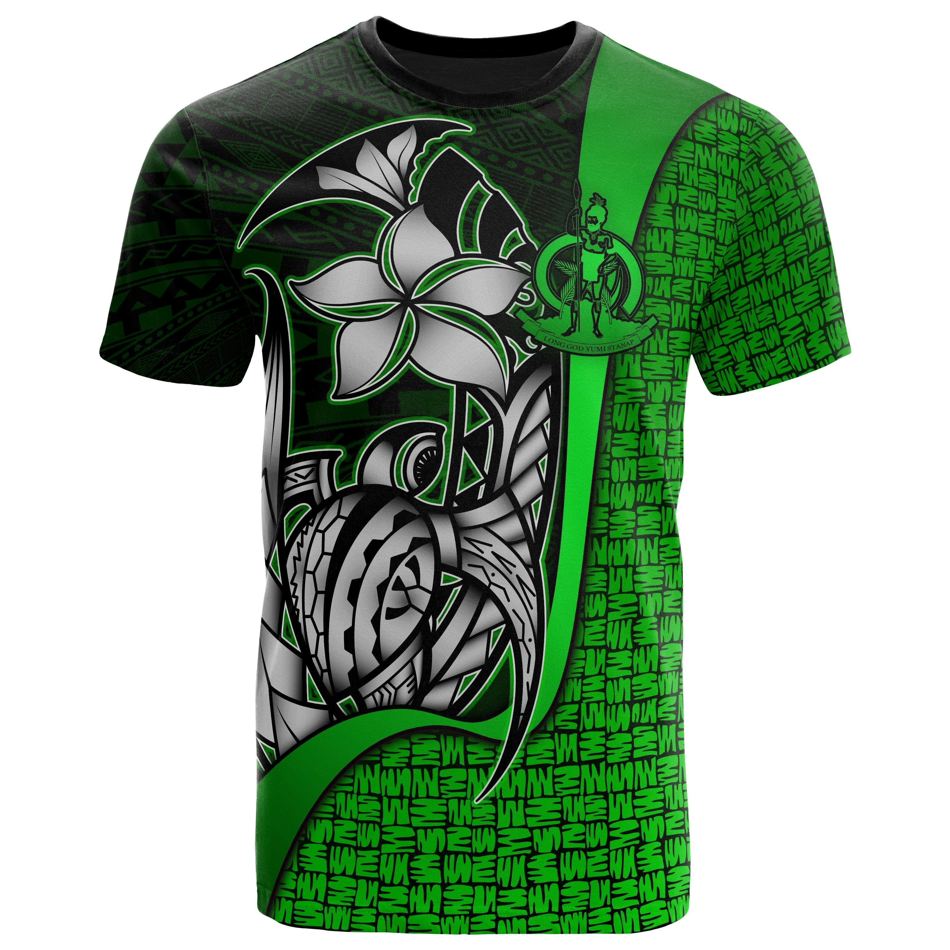 Vanuatu T shirt Coat Of Arm Green - Turtle With Hook - Vibe Hoodie Shop