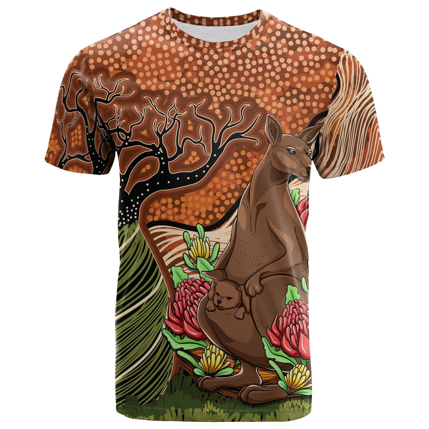 Aboriginal T shirt - Kangaroo With Indigenous Tree - Vibe Hoodie Shop