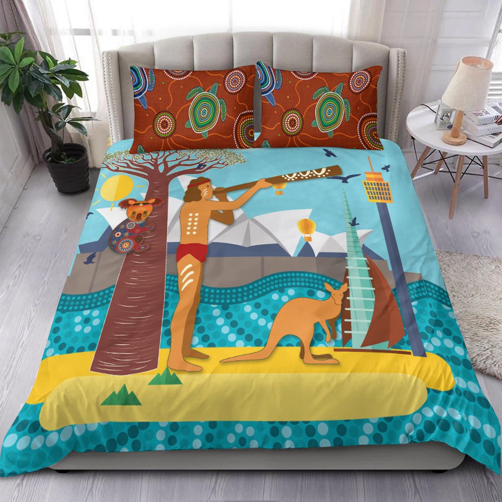 Aboriginal Bedding Set - Sydney Opera House with Traditional Aboriginal Style - Vibe Hoodie Shop