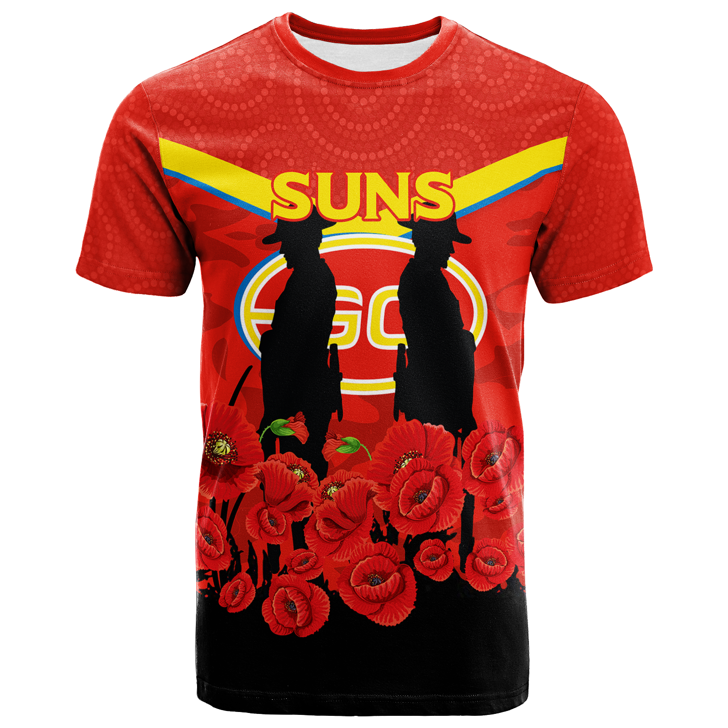 Gold Coast Suns ANZAC Day T shirt - Indigenous Art - - Vibe Hoodie Shop