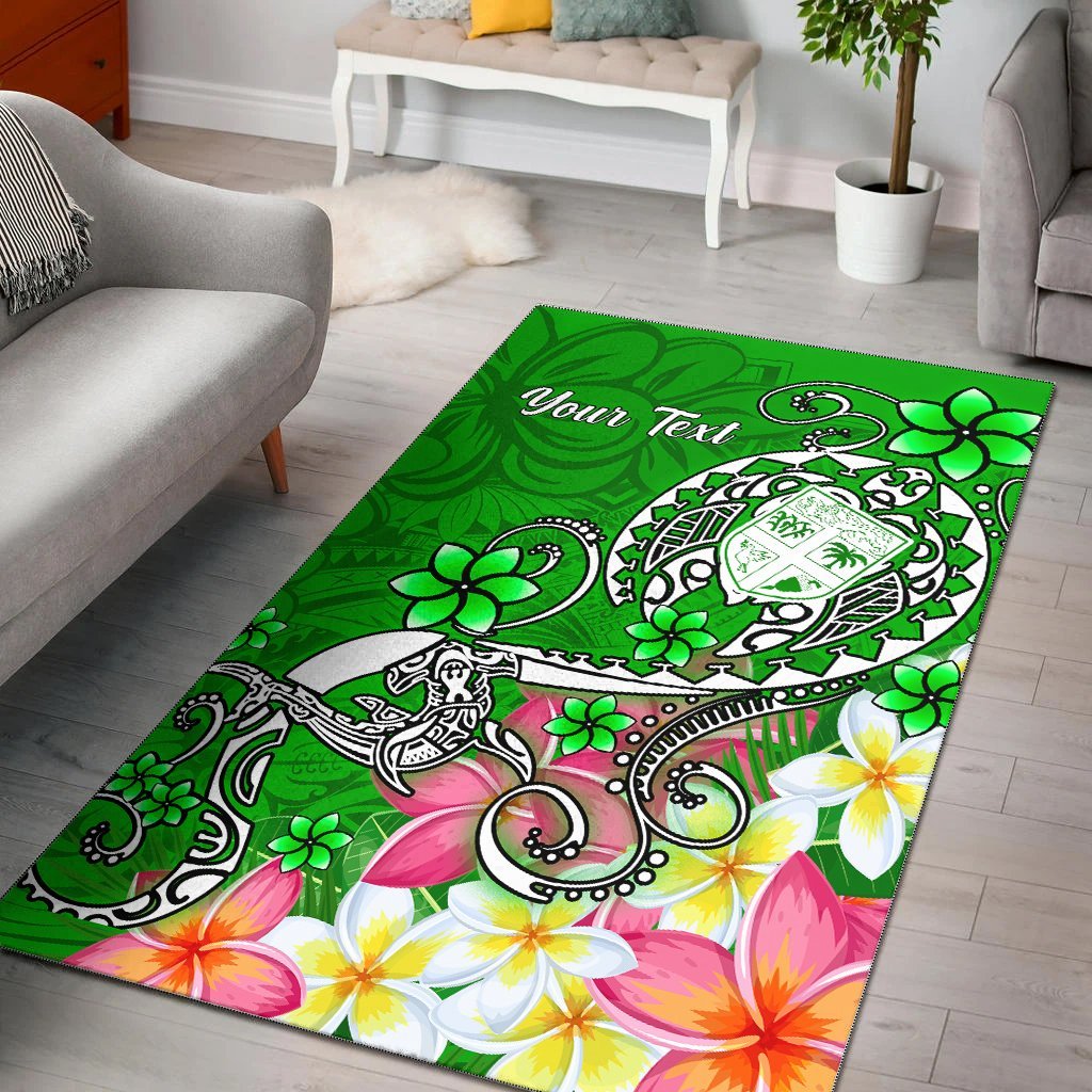 Fiji Custom Personalised Area Rug - Turtle Plumeria (Green) - Vibe Hoodie Shop