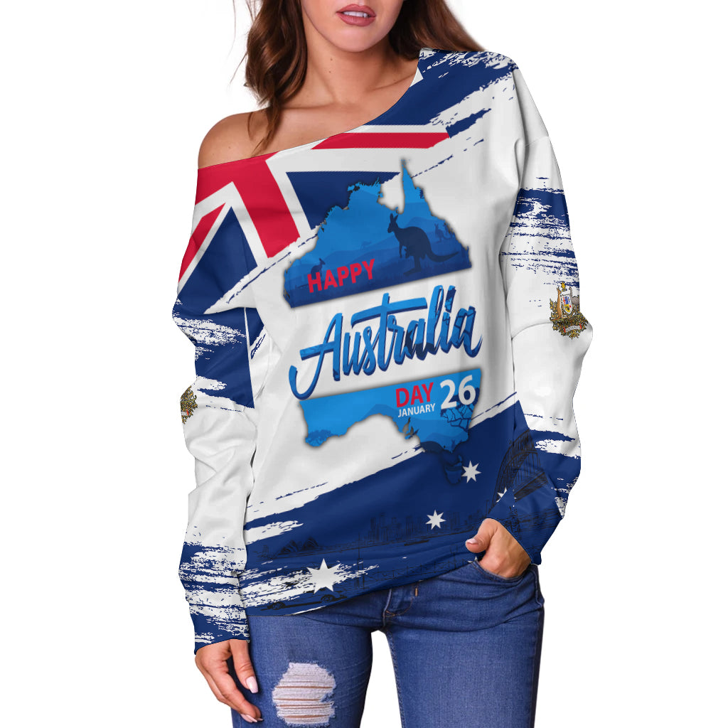 CHappy Australia Day January 26 Women Off Shoulder Sweater - - Vibe Hoodie Shop