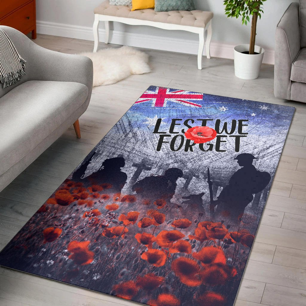 ANZAC Day Area Rug - Lest We Forget Vintage Poppies Ver.02 - - Vibe Hoodie Shop