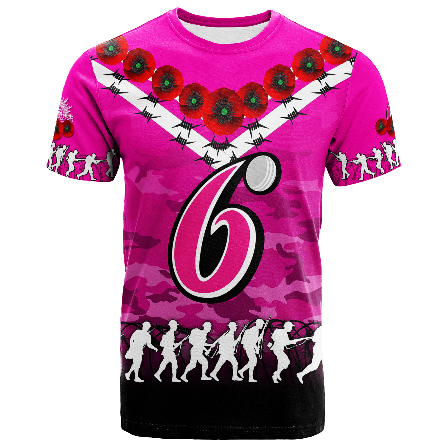 (Custom Personalised) Sydney Sixers ANZAC 2022 T shirt Camouflage With Poppy - - Vibe Hoodie Shop