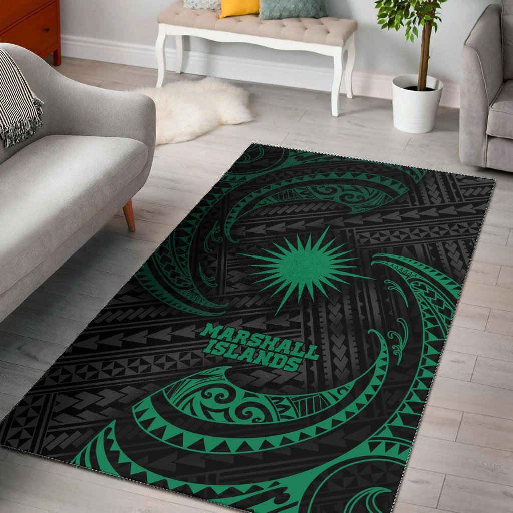 Marshall Islands Polynesian Area Rug - Green Tribal Wave - Vibe Hoodie Shop