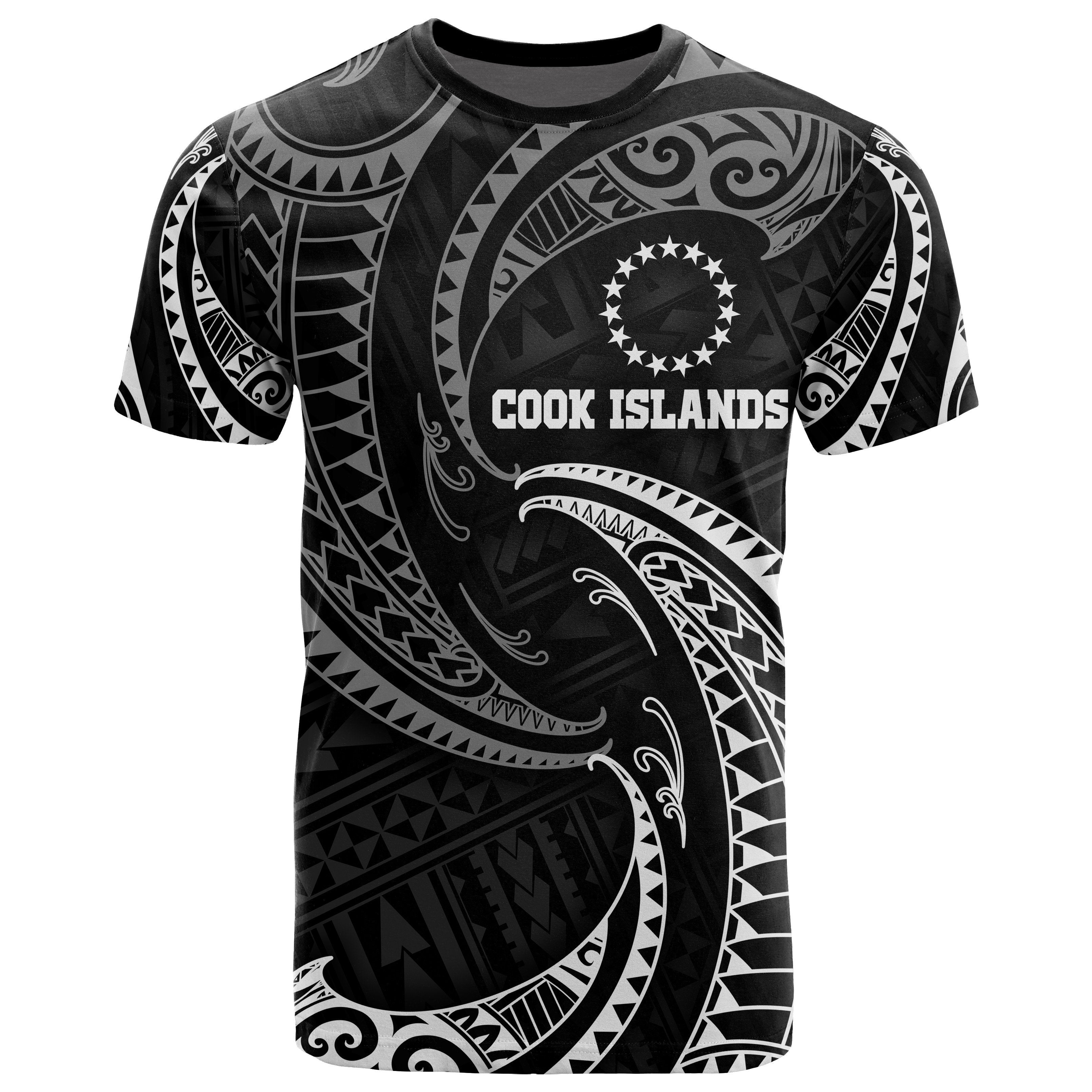 Cook Islands Polynesian All Over T shirt - White Tribal Wave - Vibe Hoodie Shop