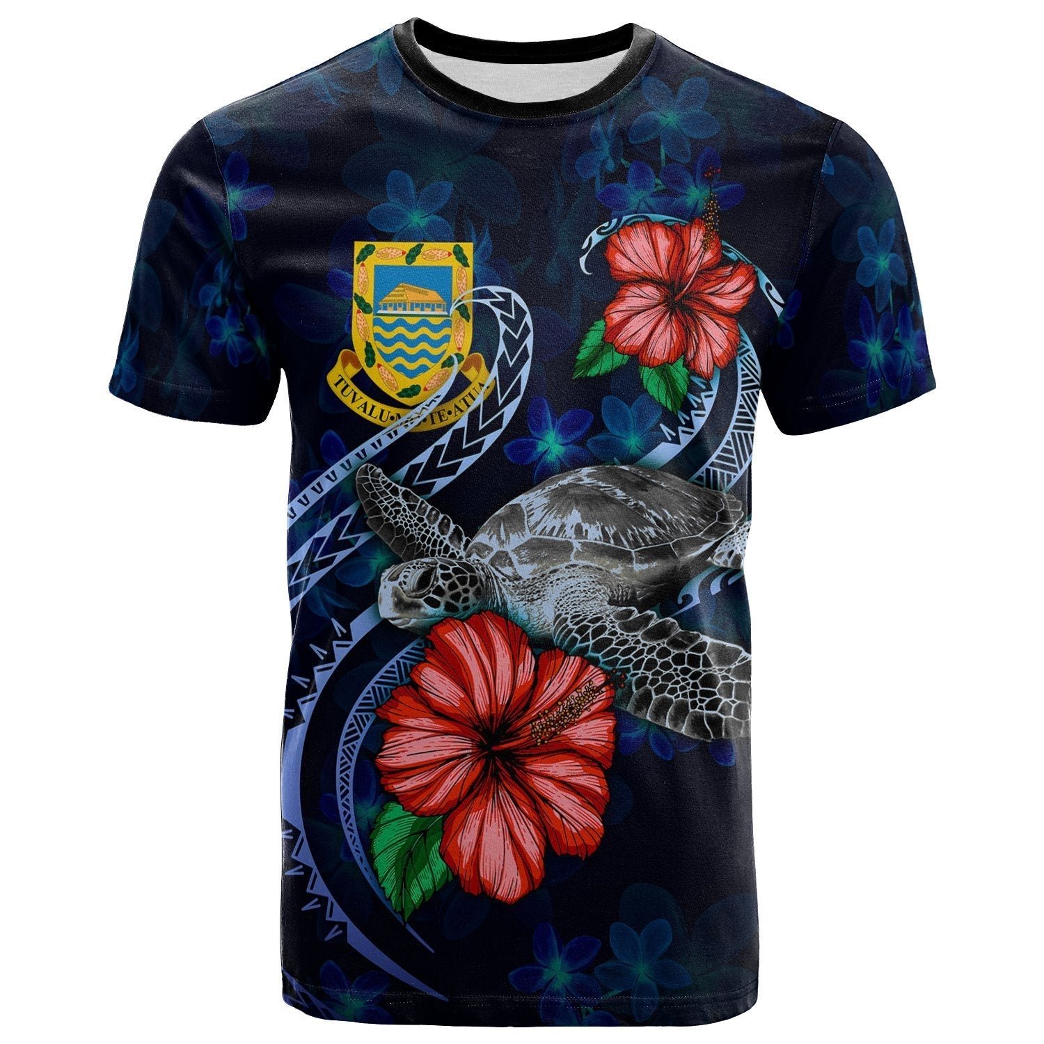 Tuvalu Polynesian T shirt - Blue Turtle Hibiscus - Vibe Hoodie Shop