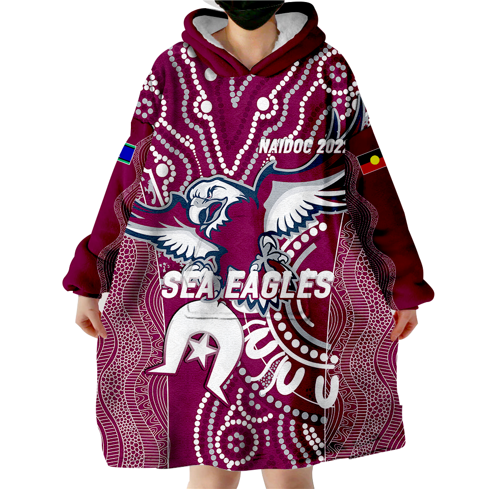 (Custom Personalised) Sea Eagles Rugby NAIDOC 2022 Aboriginal Wearable Blanket Hoodie - - Vibe Hoodie Shop