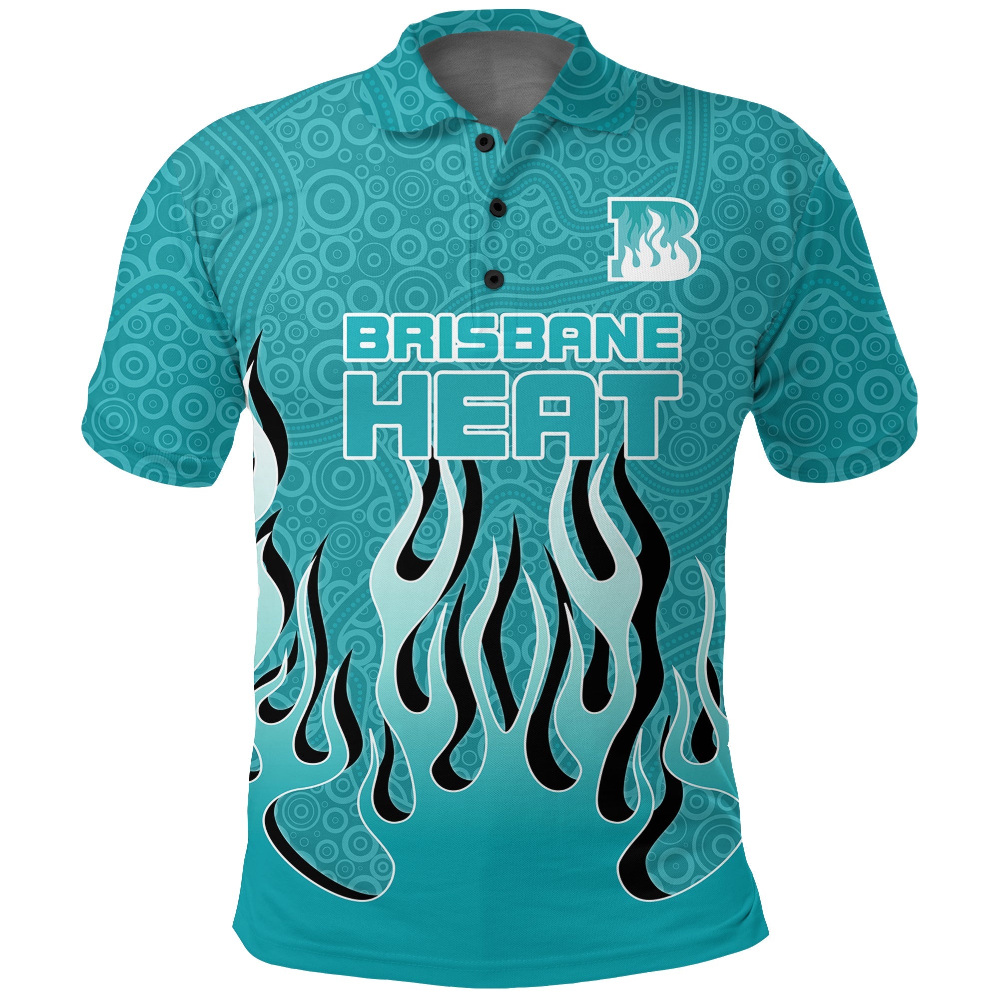 Brisbane Heat Polo Shirt - Aboriginal Style Of Dot Fire - - Vibe Hoodie Shop