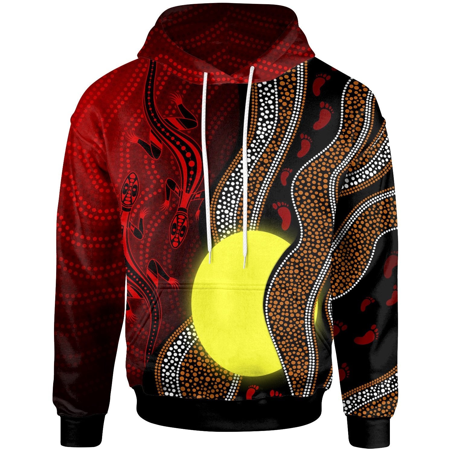 Aboriginal Hoodie - Aboriginal Flag Lizard Dot Painting Style - Vibe Hoodie Shop