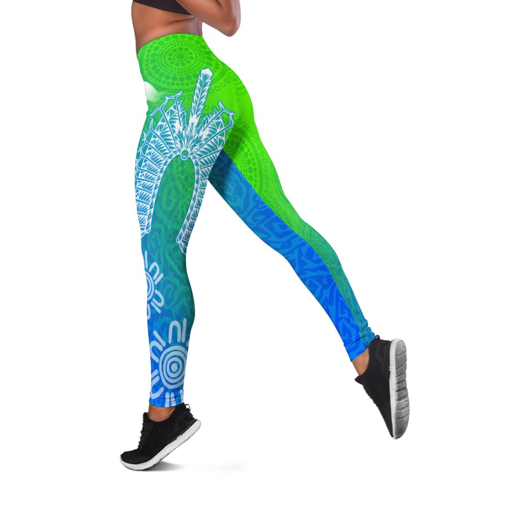 Torres Strait Islanders Women's Leggings - Dhari Mask Ocean Style - Vibe Hoodie Shop