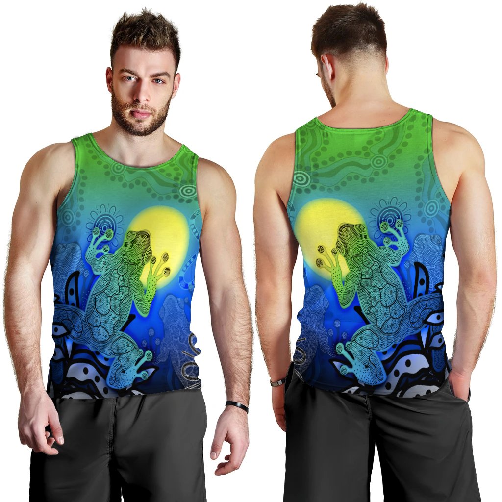 Aboriginal Men's Tank Top - Indigenous Frog (Blue) - Vibe Hoodie Shop