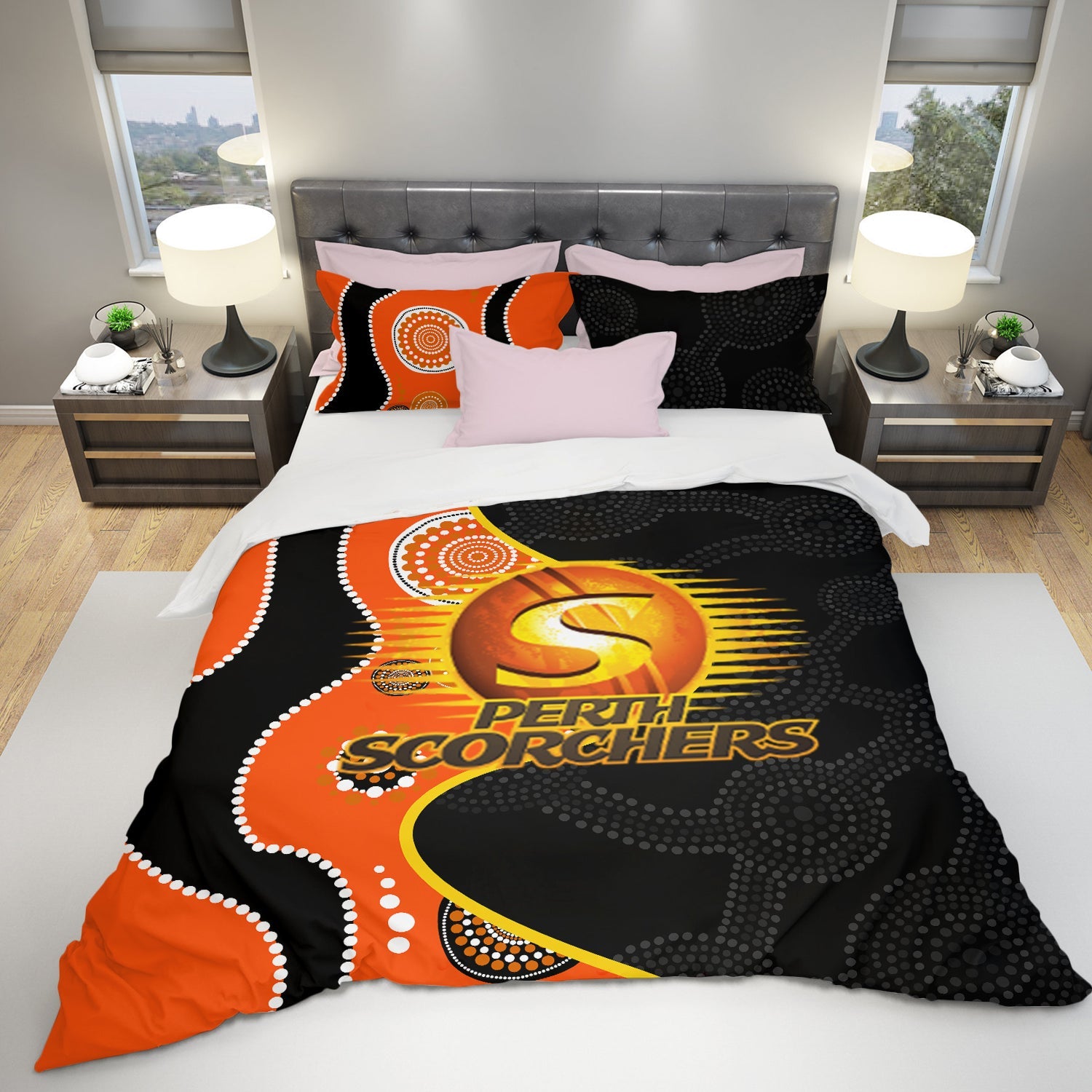 Perth Scorchers Indigenous Orange and Black Bedding Set - LT20 - Vibe Hoodie Shop