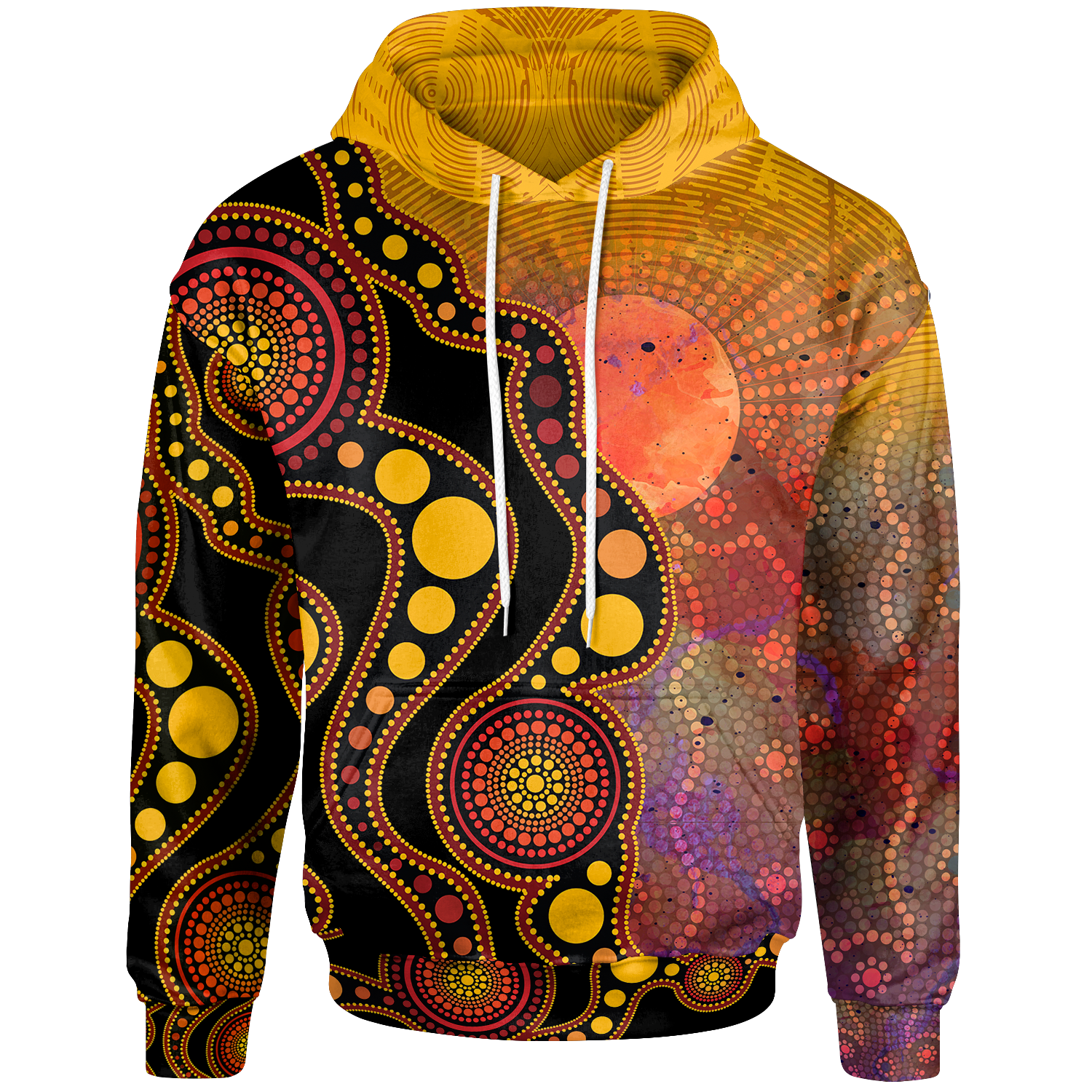 Aboriginal Hoodie - Australia Indigenous Flag Circle Dot Painting Art (Golden) - Vibe Hoodie Shop