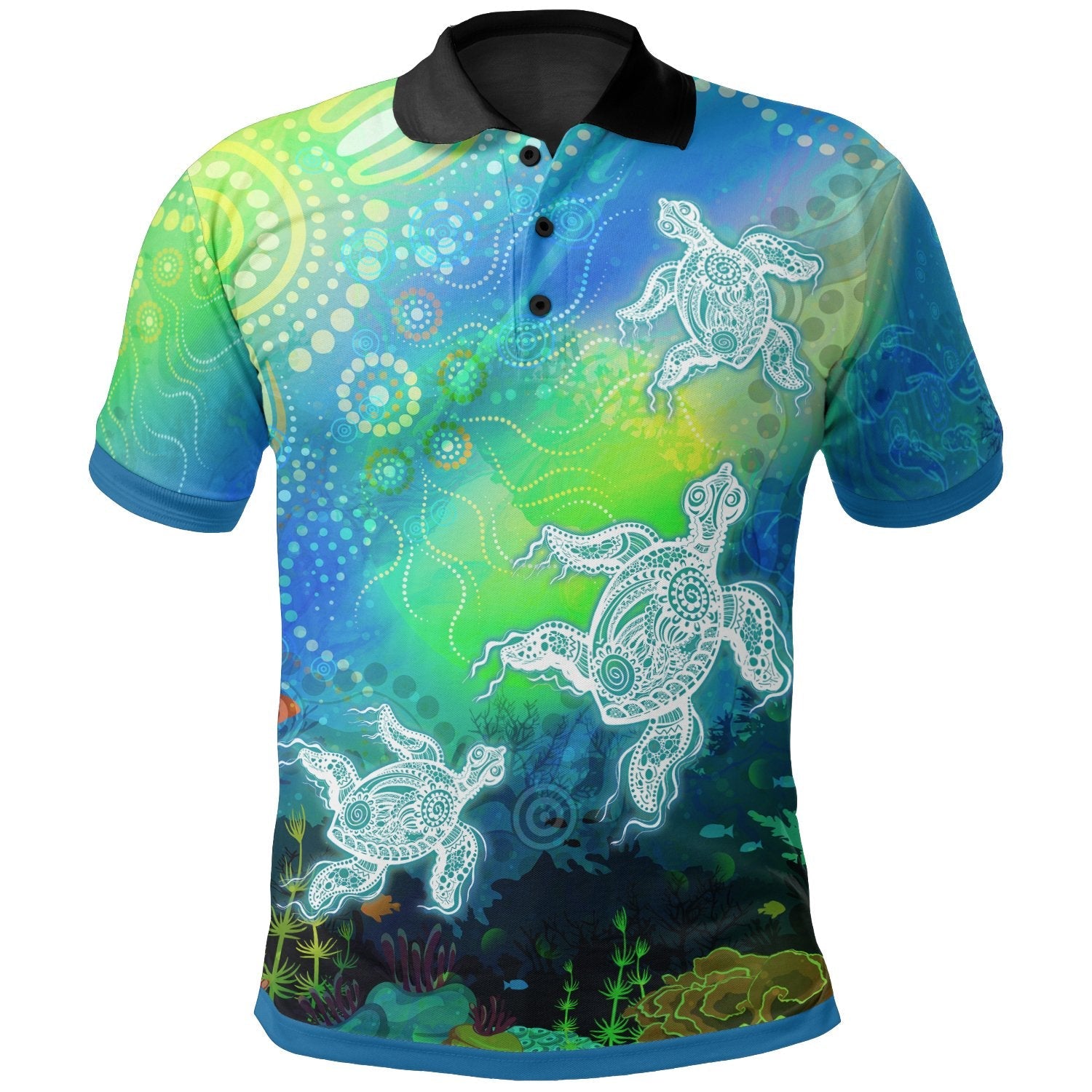 Aboriginal Polo Shirt - Indigenous Turtle Ocean Dot Painting Art - Vibe Hoodie Shop