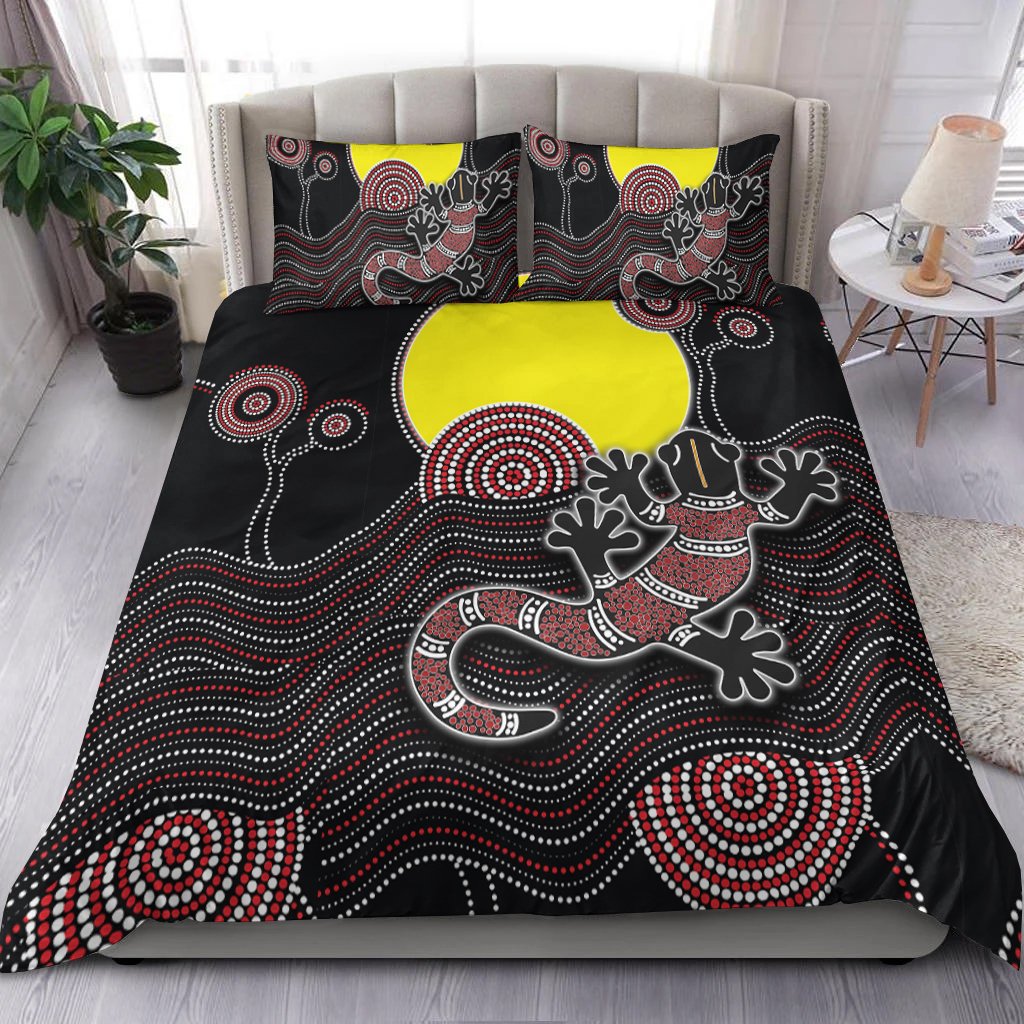 Aboriginal Bedding Set - Gecko with Aboriginal Sun - Vibe Hoodie Shop