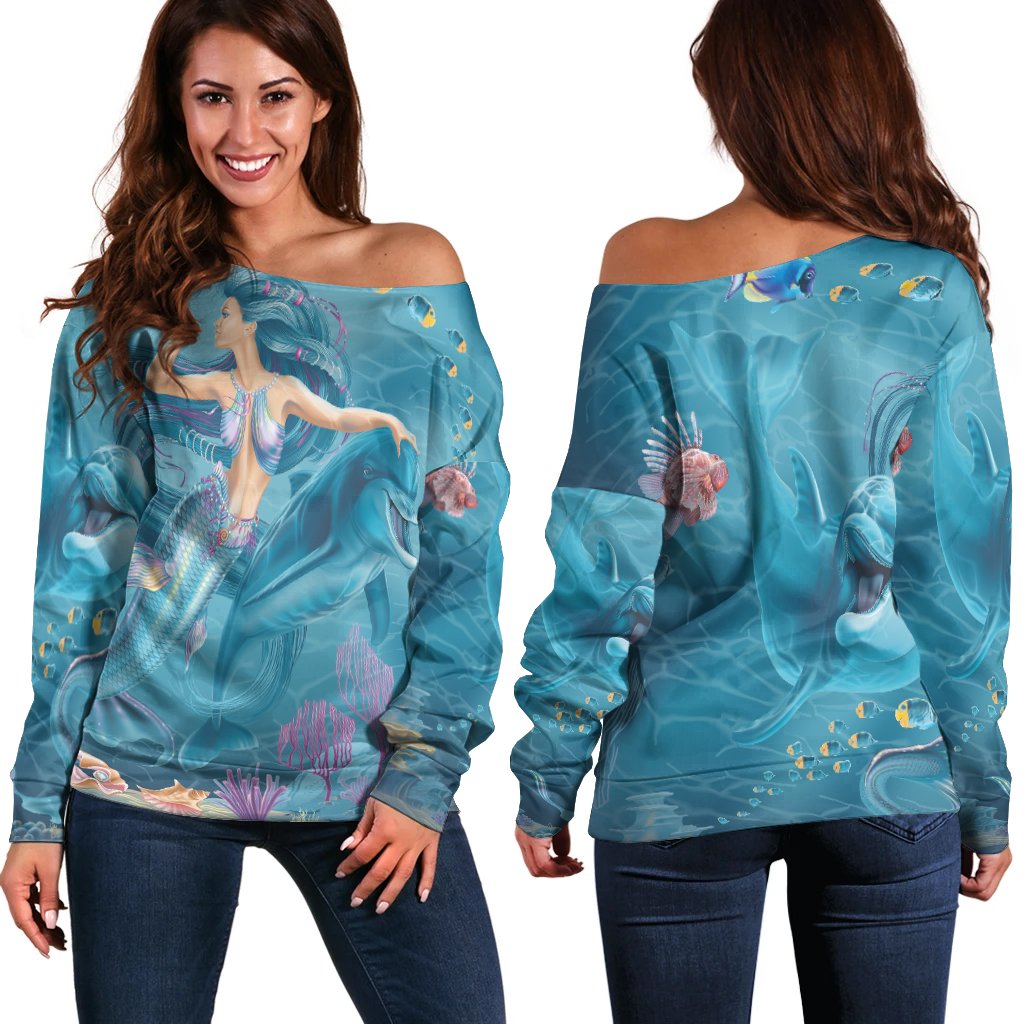 Women Off Shoulder - Australia Beautiful Mermaid With Dolphin - Vibe Hoodie Shop
