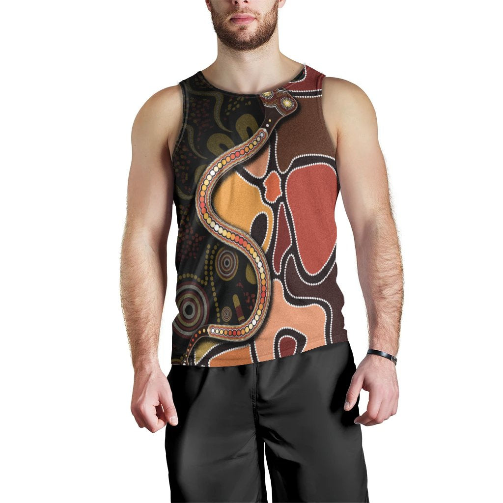 Men Tank Top - Aboriginal Snake With Dot Painting - Vibe Hoodie Shop