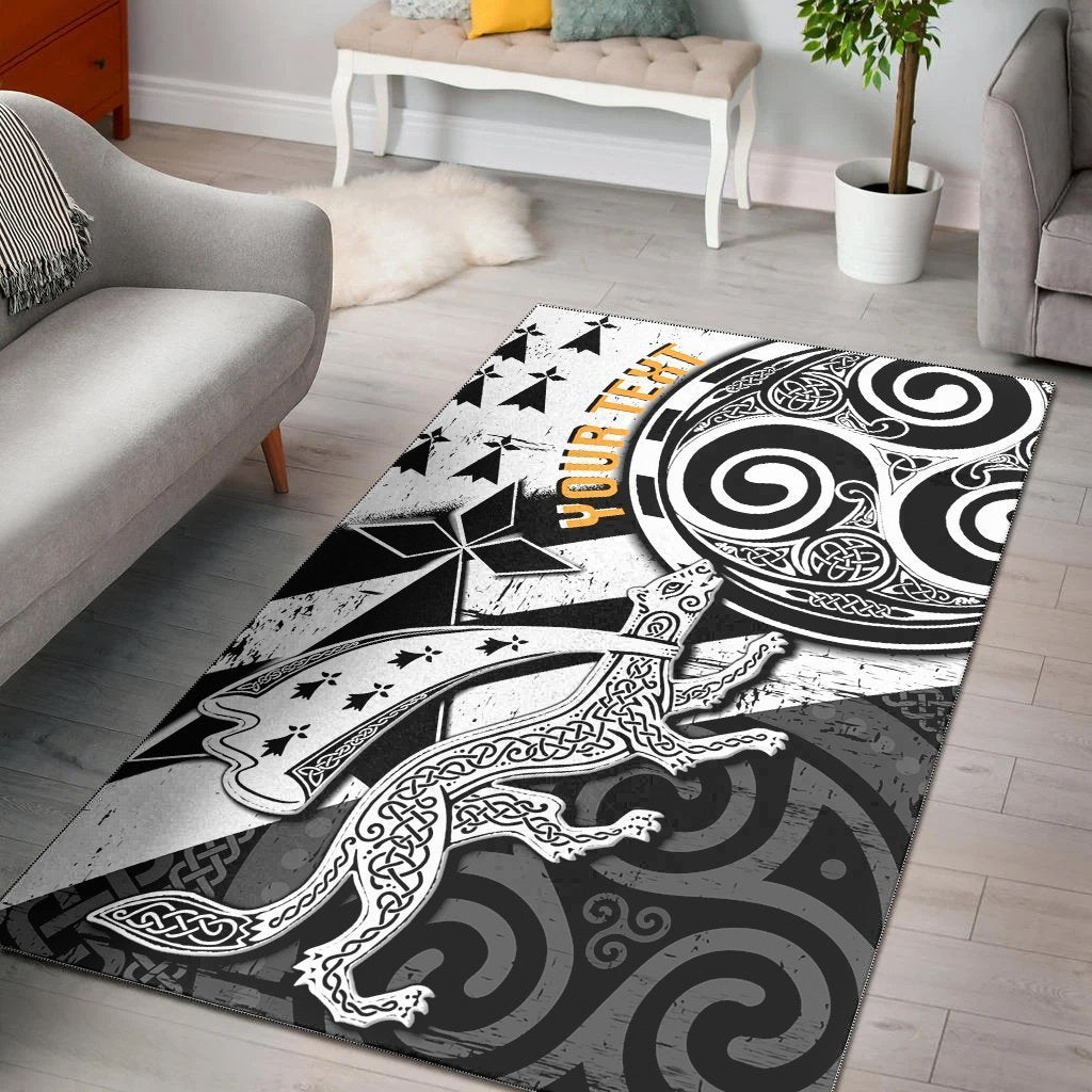 Custom Text Bretagne Personalised Area Rug - Brittany Ermine With Celtic Triskelion - Vibe Hoodie Shop